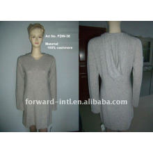 100% cashmere knitted hoody dress